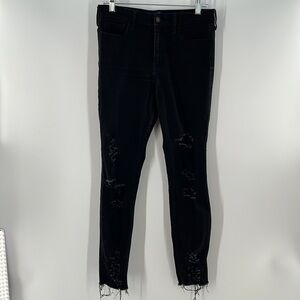 HOLLISTER HIGH RISE SUPER SKINNY BLACK DESTROYED JEANS 9 REGULAR 29/30